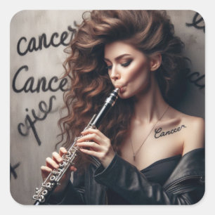 Sticker Carré Cancer Zodiac Musicien Clarinet