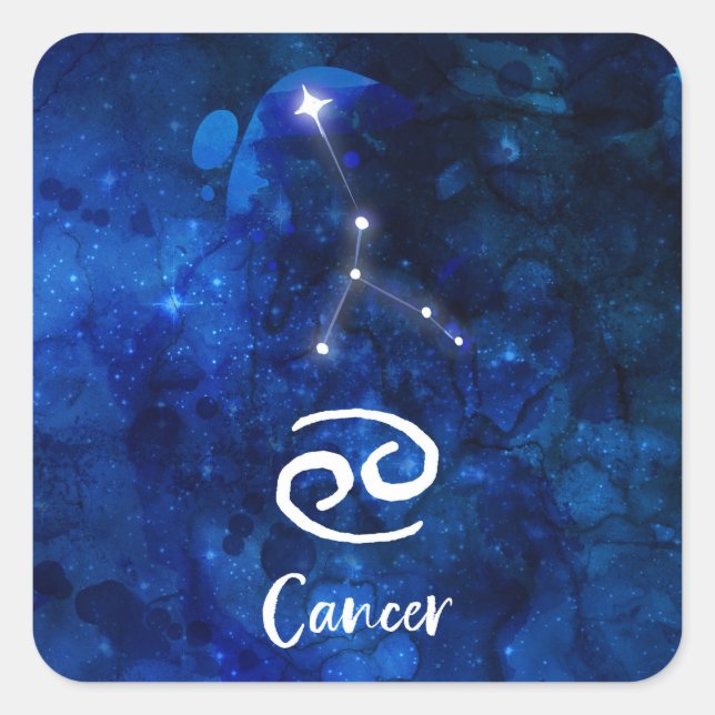Sticker Carré Cancer Zodiaque Constellation Bleu Galaxie Céleste (Devant)