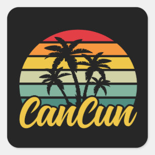 Sticker Carré Cancun Mexique Coucher de Soleil Voyage Vacances V