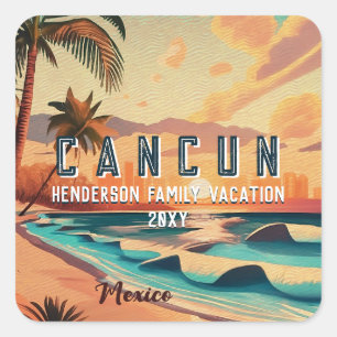 Sticker Carré Cancún Mexique Palm Tree Sunset Voyage Souvenir