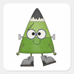 Sticker Carré Candy Corn Frankenstein Halloween