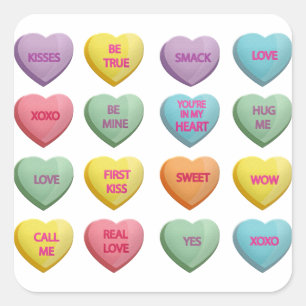 Sticker Carré Candy Hearts Sweet Valentine Love Messages