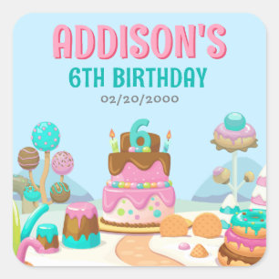Sticker Carré Candy Sweet Girl's Candyland Anniversaire