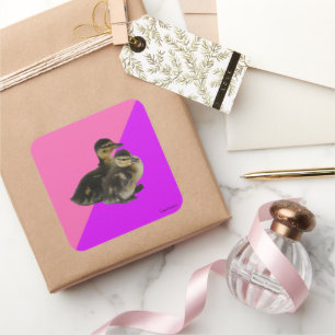 Sticker Carré Canetons sur framboise rose et sorbet violet