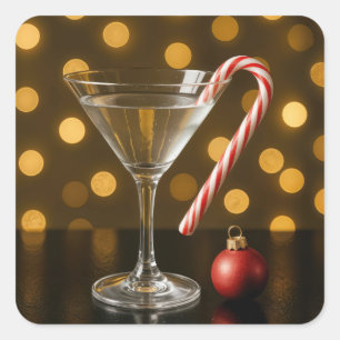 Sticker Carré Canne de Noël sur un verre à Martini