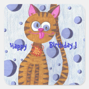 Sticker Carré Cannelle le joyeux anniversaire de chat !