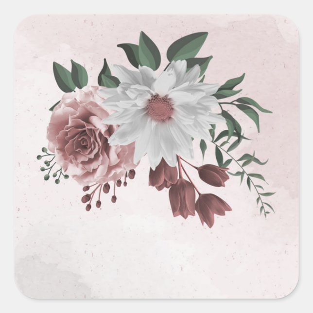 Sticker Carré cannelle rose rose blanc floral (Devant)