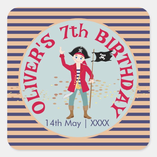 Sticker Carré Capitaine de la fête d'anniversaire du navire pira (Devant)