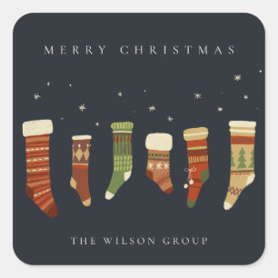 STICKER CARRÉ CAPORATE ELEGANT NAVY GREEN CHRISTMAS STOCKINGS