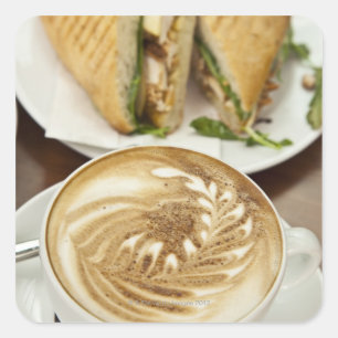 Sticker Carré Cappuccino et déjeuner panini