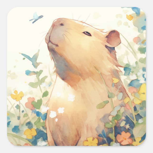 Sticker Carré Capybara Daydream dans le pré (Devant)