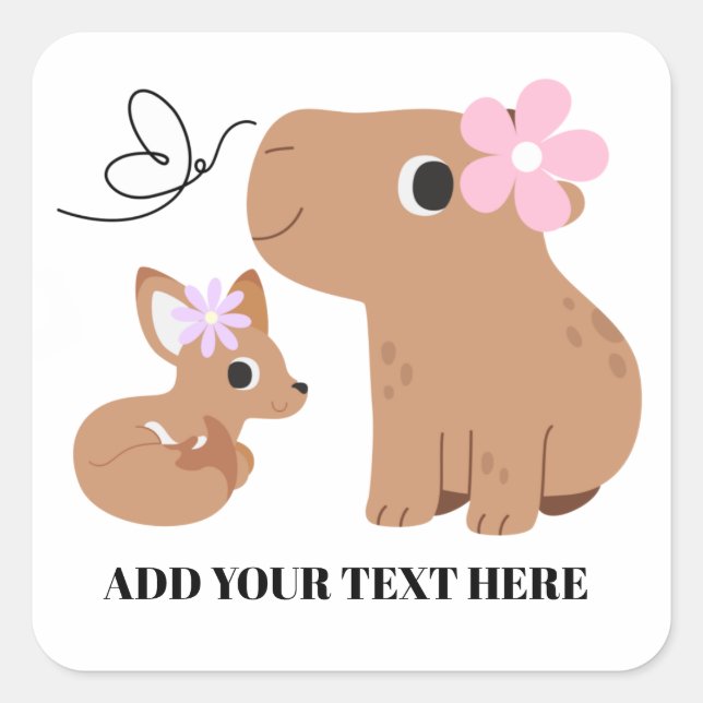 Sticker Carré Capybara et renard mignons  (Devant)