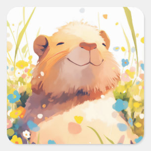 Sticker Carré Capybara Grassy Naptime
