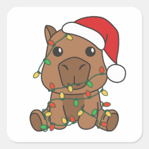 Sticker Carré Capybara Noël Animaux d'hiver