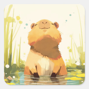 Sticker Carré Capybara profitant de l'eau
