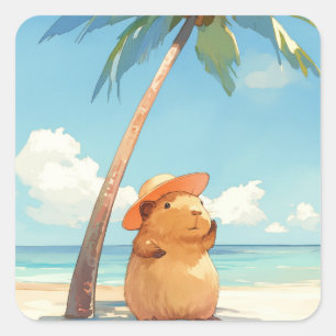 Sticker Carré Capybara sous les tropiques