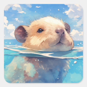 Sticker Carré Capybara Watery Wonderland