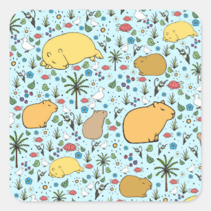 Sticker Carré Capybaras en bleu