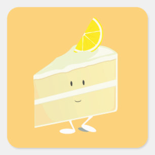 Sticker Carré Caractère de tranche de gâteau de citron