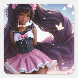 Sticker Carré Caractère Femme Noire Anime Animecore
