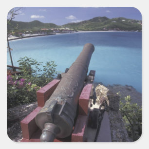 Sticker Carré CARAÏBES, Saint-Barts, Connon pointant vers la ba