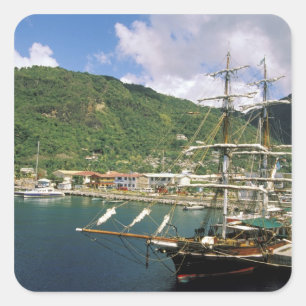 Sticker Carré Caraïbes, Sainte-Lucie, Soufriere. Bateaux dans