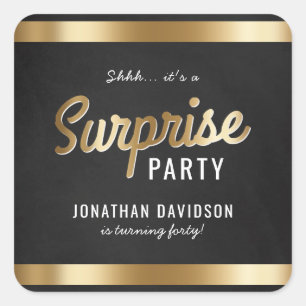 Sticker Carré Caramel Gold et Black Surprise fête d'anniversaire