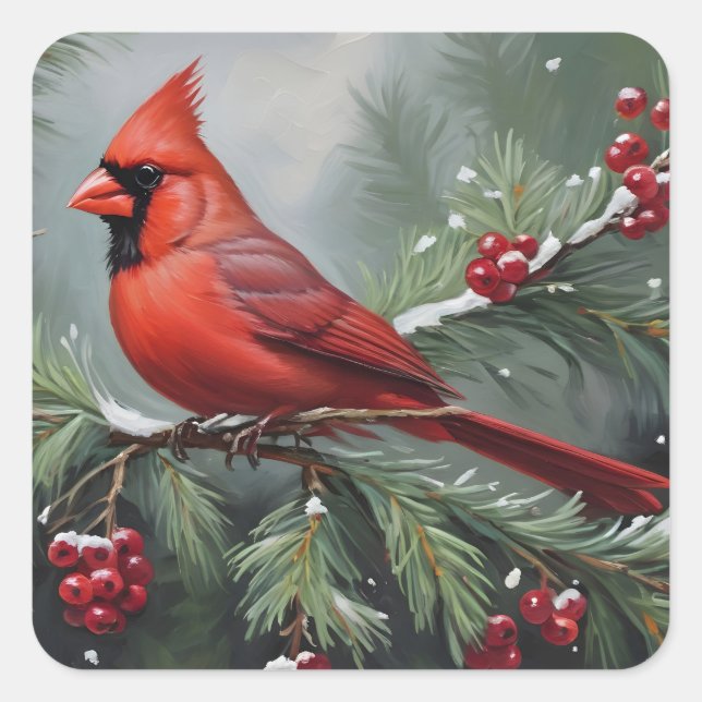 Sticker Carré Cardinal de Noël rouge (Devant)