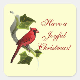 Sticker Carré Cardinal en Branche avec Ivy Feuille Noël