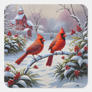 Sticker Carré Cardinaux rouges en hiver