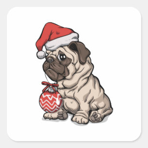 Sticker Carré Caricature casquette mignonne du Carlin de Noël
