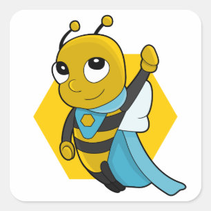 Sticker Carré Caricature d'abeille Superhero