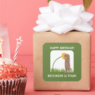 Sticker Carré Caricature d'anniversaire personnalisée pour chien