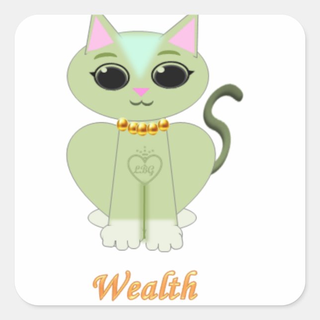 Sticker Carré Caricature de chat kitty vert mignon (Devant)