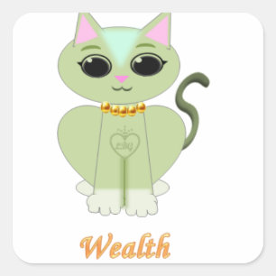 Sticker Carré Caricature de chat kitty vert mignon
