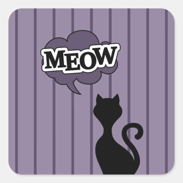 Sticker Carré Caricature de chat noir dit miow (Devant)