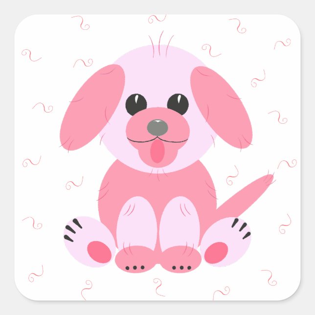Sticker Carré Caricature de chien coquelicot rose (Devant)