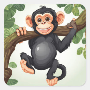 Sticker Carré Caricature de chimpanzé fou mignon