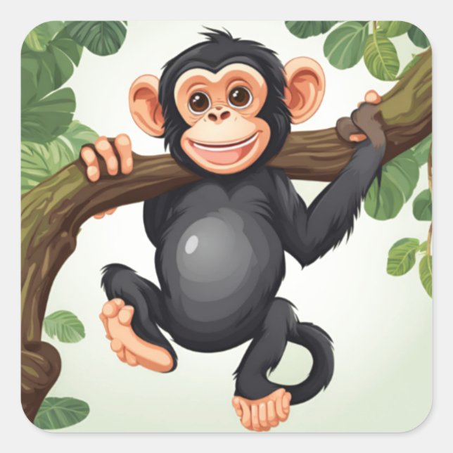 Sticker Carré Caricature de chimpanzé fou mignon (Devant)