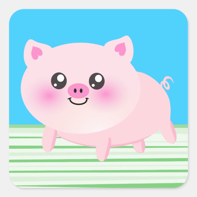 Sticker Carré Caricature de cochon mignon (Devant)
