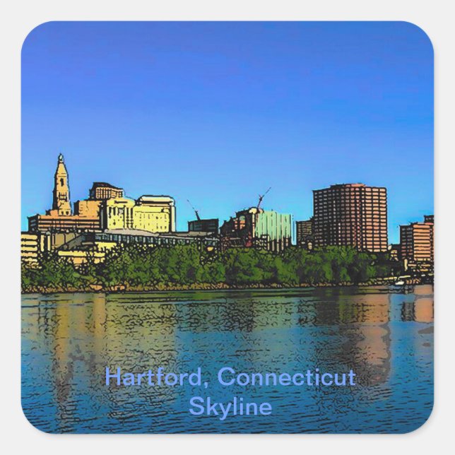 Sticker Carré Caricature de Hartford Connecticut Skyline (Devant)