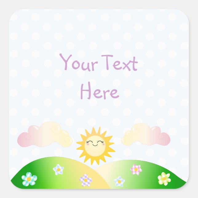 Sticker Carré Caricature de kawaii soleil mignon (Devant)