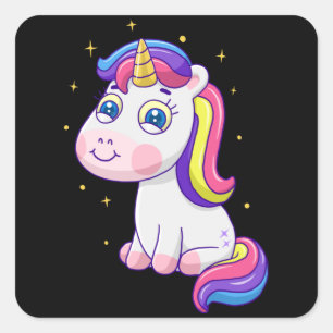 Sticker Carré Caricature de la licorne mignonne