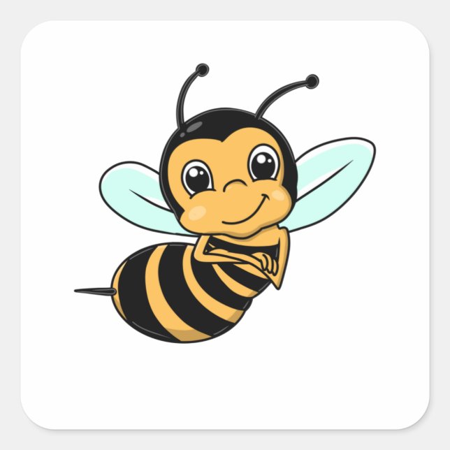 Sticker Carré Caricature de l'abeille mignonne (Devant)