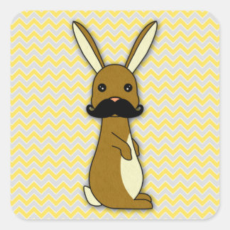 Sticker Carré Caricature de lapin mignon Mustache
