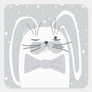 Sticker Carré Caricature de lapin, symbole 2023.