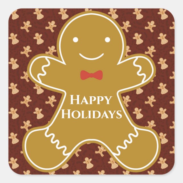 Sticker Carré Caricature de Noël mignonne pain d'épice biscuit (Devant)