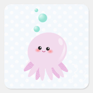 Sticker Carré Caricature de poulpe mignonne