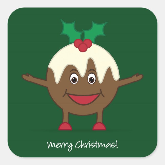 Sticker Carré Caricature de pudding de Noël (Devant)