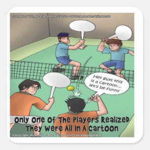 Sticker Carré Caricature De Tennis Drôle Cartes Tee - shirts Cad
